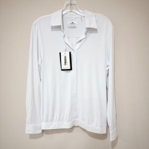 Buttercloth Icy Bamboo Pre-Tucked Fit Top M White Minimalist Office Siren Preppy